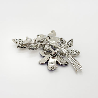 Leaf and Flower Crystal Brooch 12cm Art Deco Elegant Pin