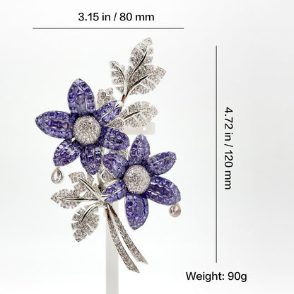 Leaf and Flower Crystal Brooch 12cm Art Deco Elegant Pin