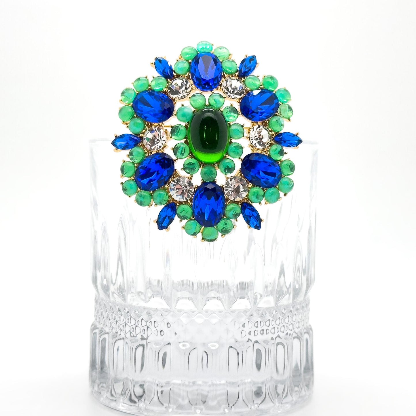 French-Style Blue Flower Brooch with Rhinestones and Gift Box