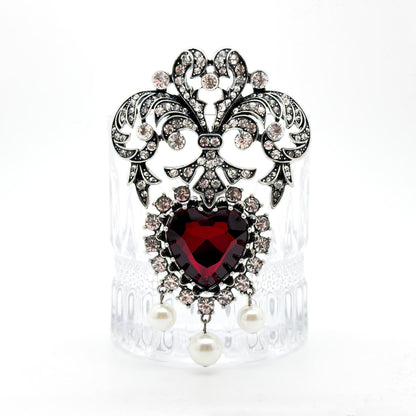 French Vintage Red Zircon Baroque Brooch with Pearls