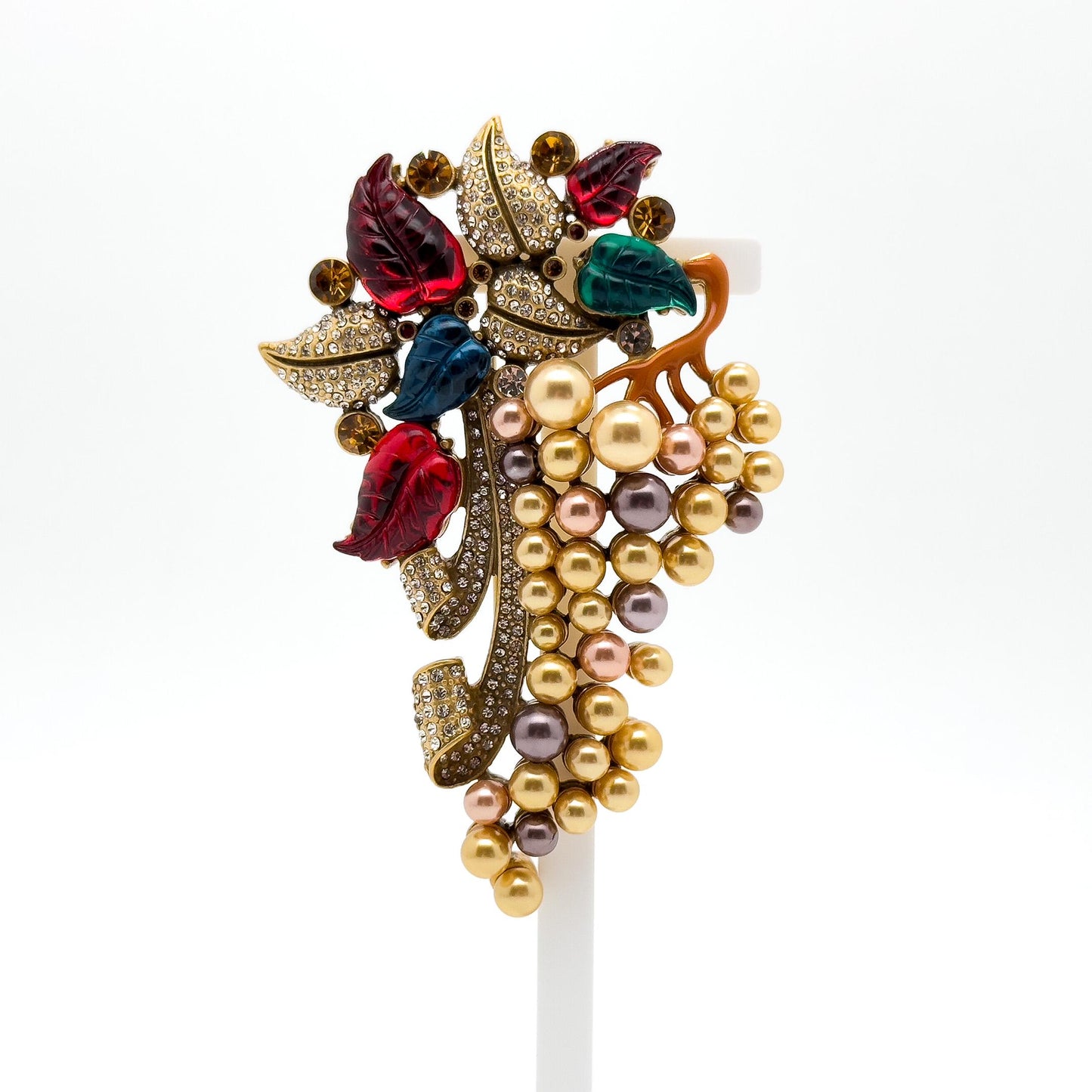 French Vintage Court-Style Pearl and Grape Crystal Brooch