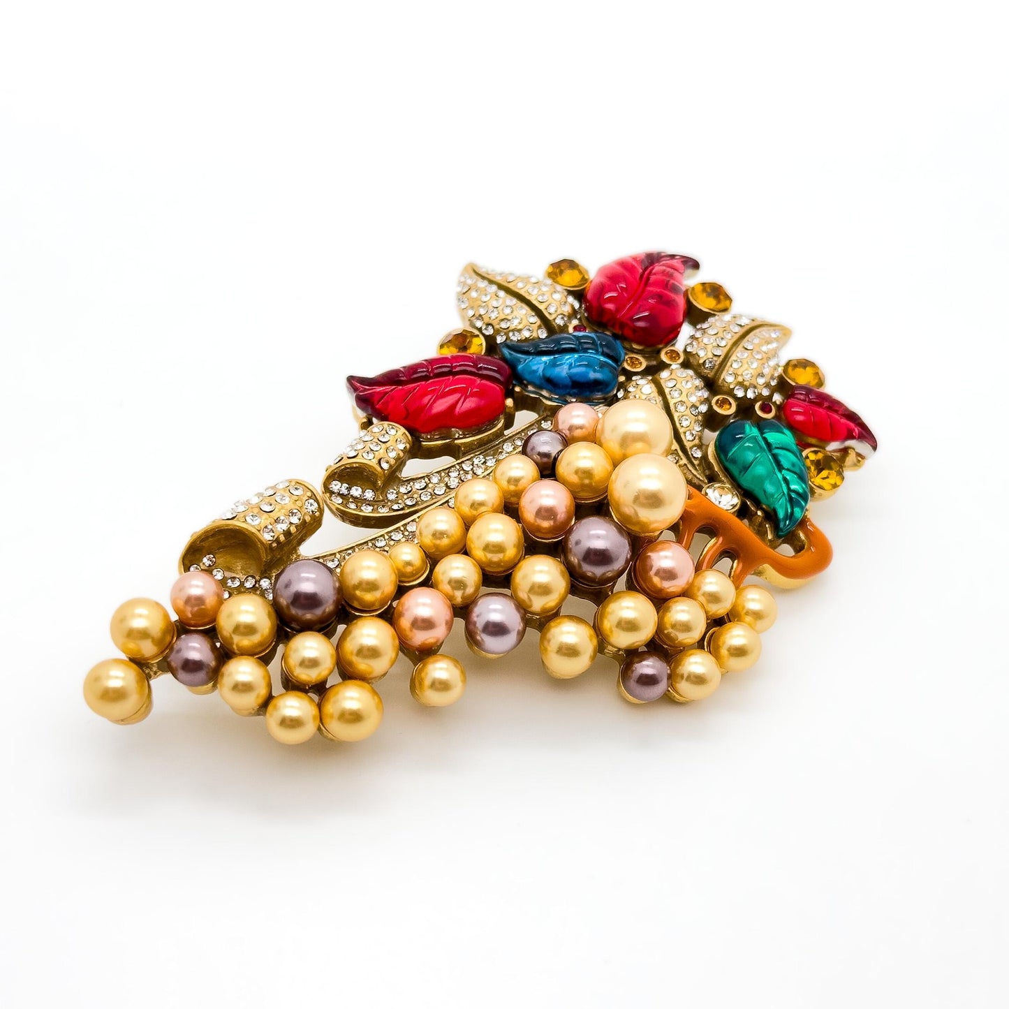 French Vintage Court-Style Pearl and Grape Crystal Brooch