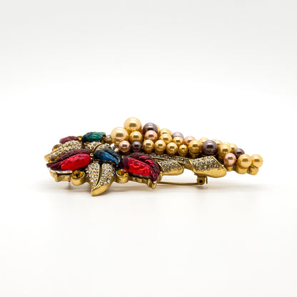 French Vintage Court-Style Pearl and Grape Crystal Brooch