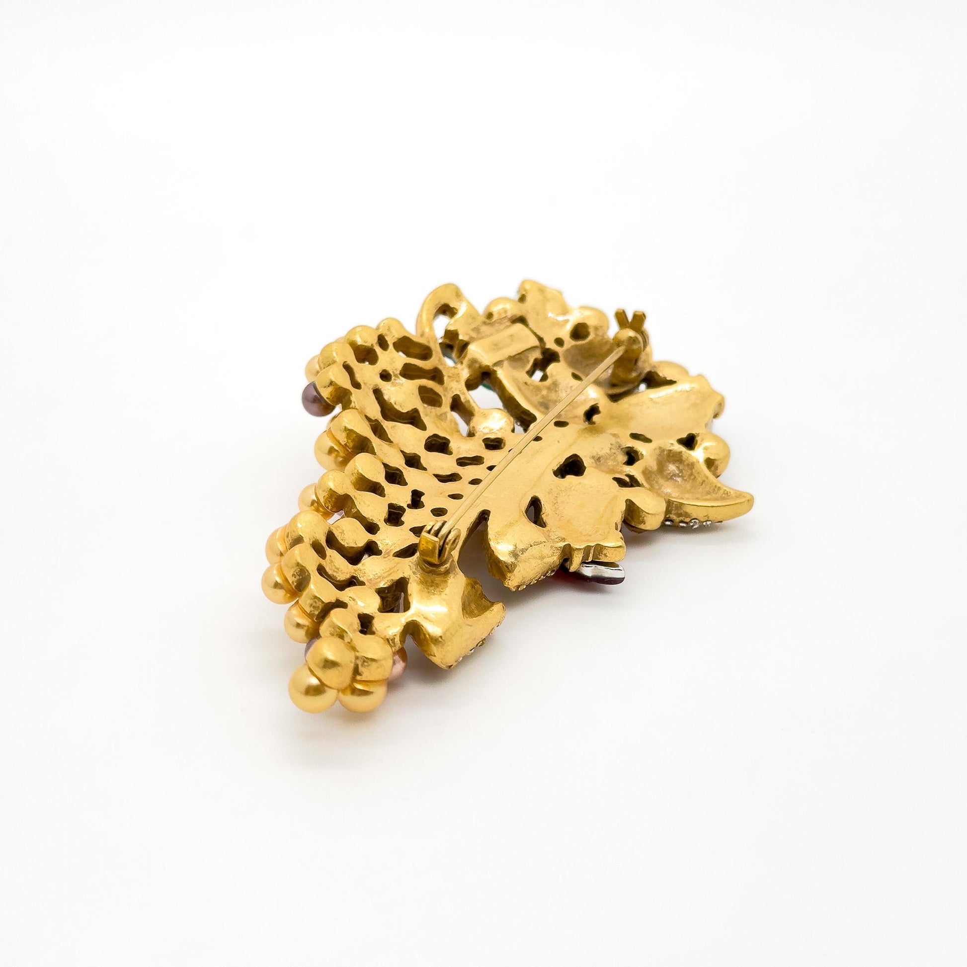 French Vintage Court-Style Pearl and Grape Crystal Brooch