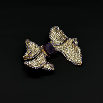 French Luxury Crystal Bow Brooch for Women – Elegant Vintage Deco