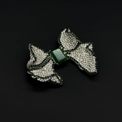 French Luxury Crystal Bow Brooch for Women – Elegant Vintage Deco