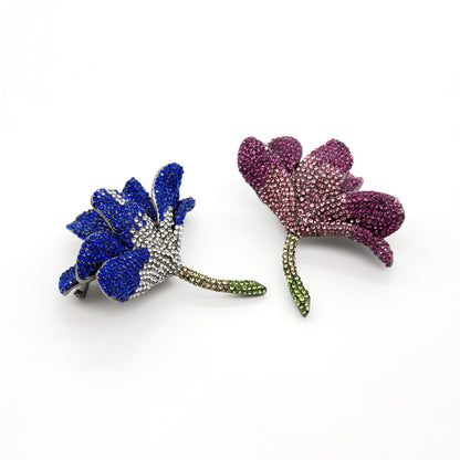 French Luxury 3D Flower Brooch with Zircon Accents