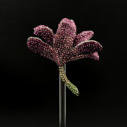French Luxury 3D Flower Brooch with Zircon Accents