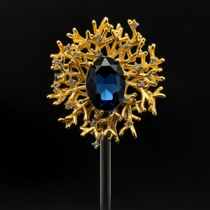 Royal Antler Zircon Brooch with Blue Green Art Deco Gems