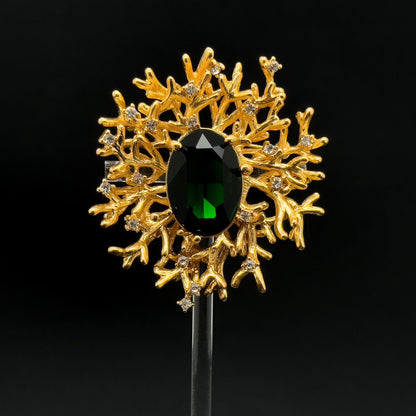 Royal Antler Zircon Brooch with Blue Green Art Deco Gems