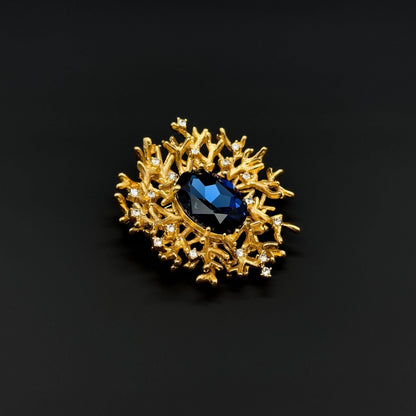 Royal Antler Zircon Brooch with Blue Green Art Deco Gems