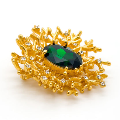 Royal Antler Zircon Brooch with Blue Green Art Deco Gems