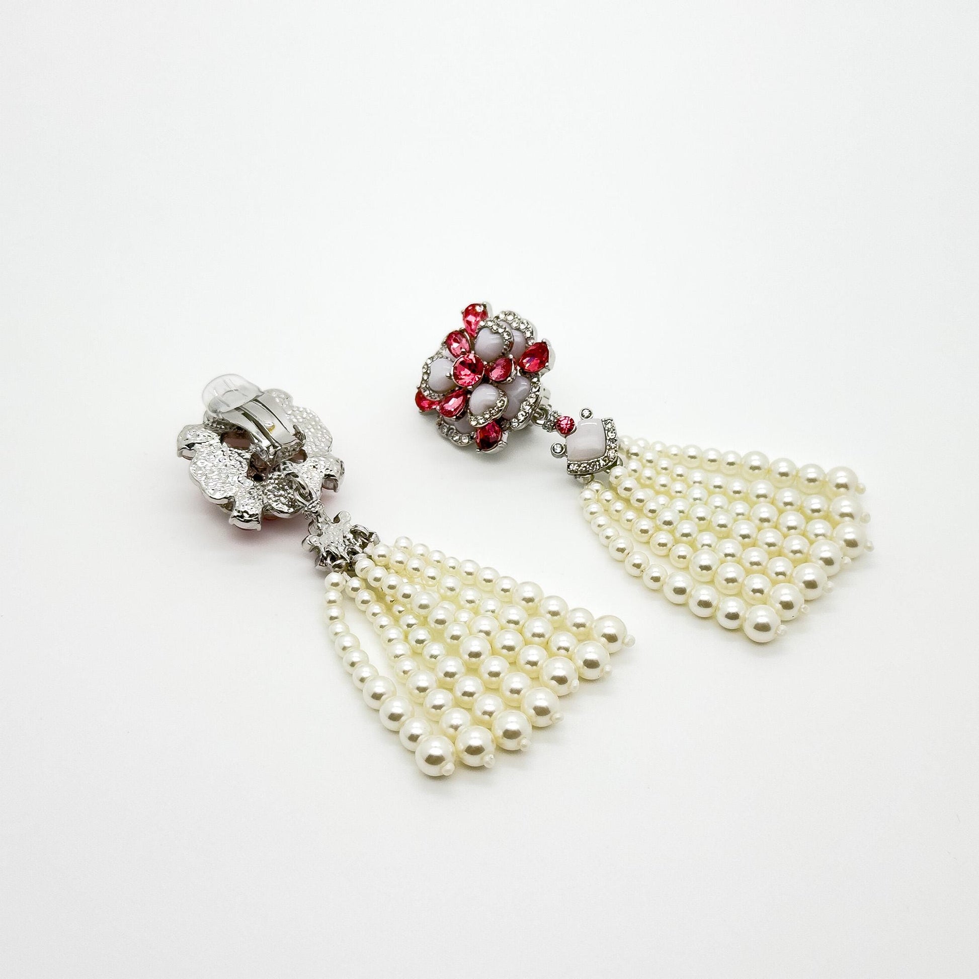 French Vintage Pearl Flower Pendant Necklace and Earrings Set