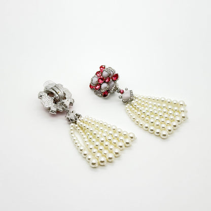 French Vintage Pearl Flower Pendant Necklace and Earrings Set