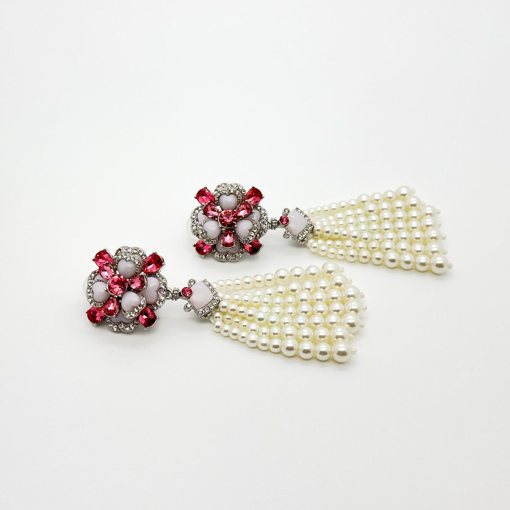 French Vintage Pearl Flower Pendant Necklace and Earrings Set