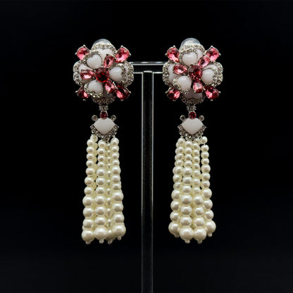 French Vintage Pearl Flower Pendant Necklace and Earrings Set