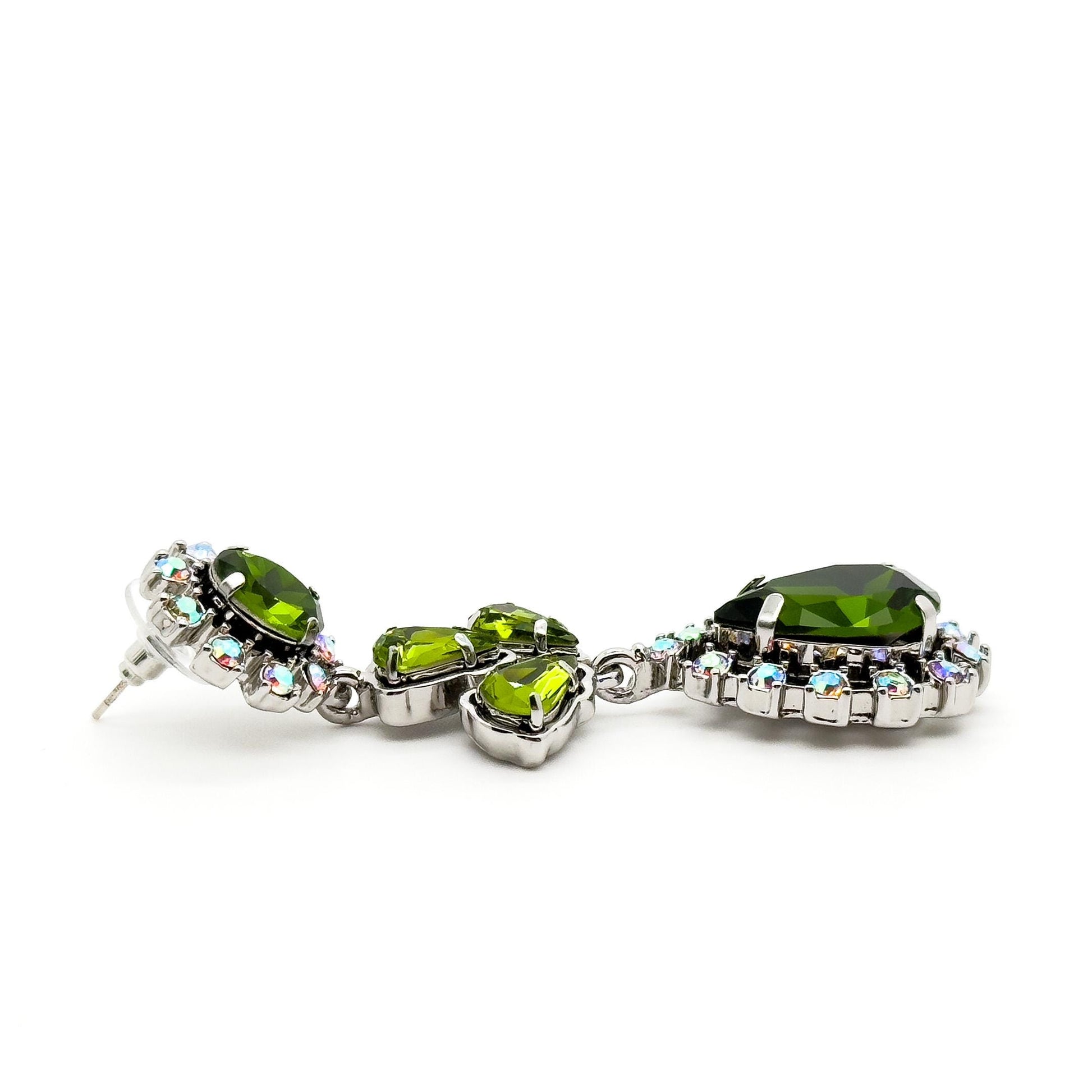 French Vintage Emerald Rhinestone Teardrop Earrings – Art Deco Drops