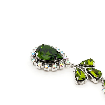 French Vintage Emerald Rhinestone Teardrop Earrings – Art Deco Drops