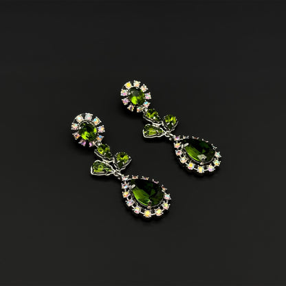 French Vintage Emerald Rhinestone Teardrop Earrings – Art Deco Drops