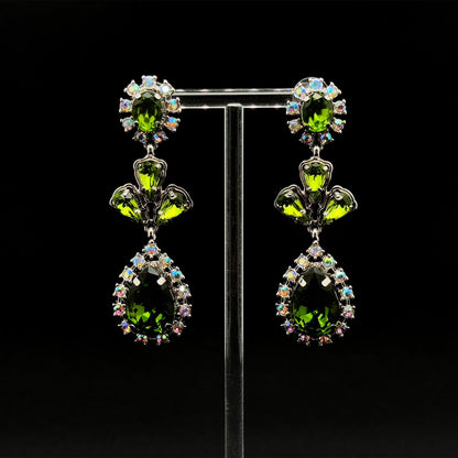 French Vintage Emerald Rhinestone Teardrop Earrings – Art Deco Drops