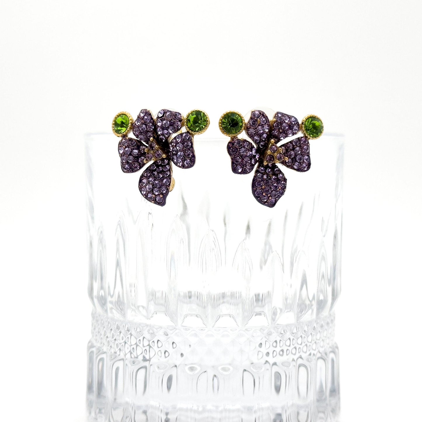 French Vintage Purple Flower Necklace and Earrings Set Pastoral