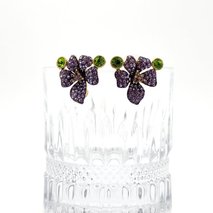 French Vintage Purple Flower Necklace and Earrings Set Pastoral