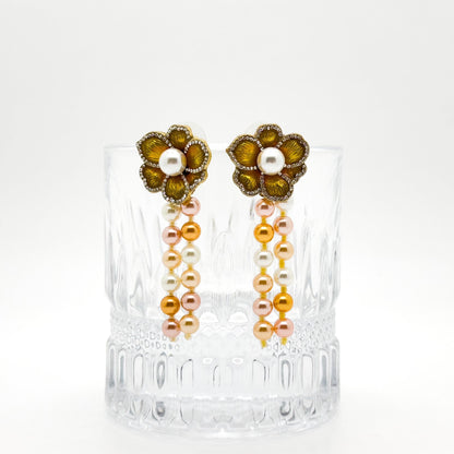 French Vintage Pearl Flower Necklace and Earrings Set Palace Style