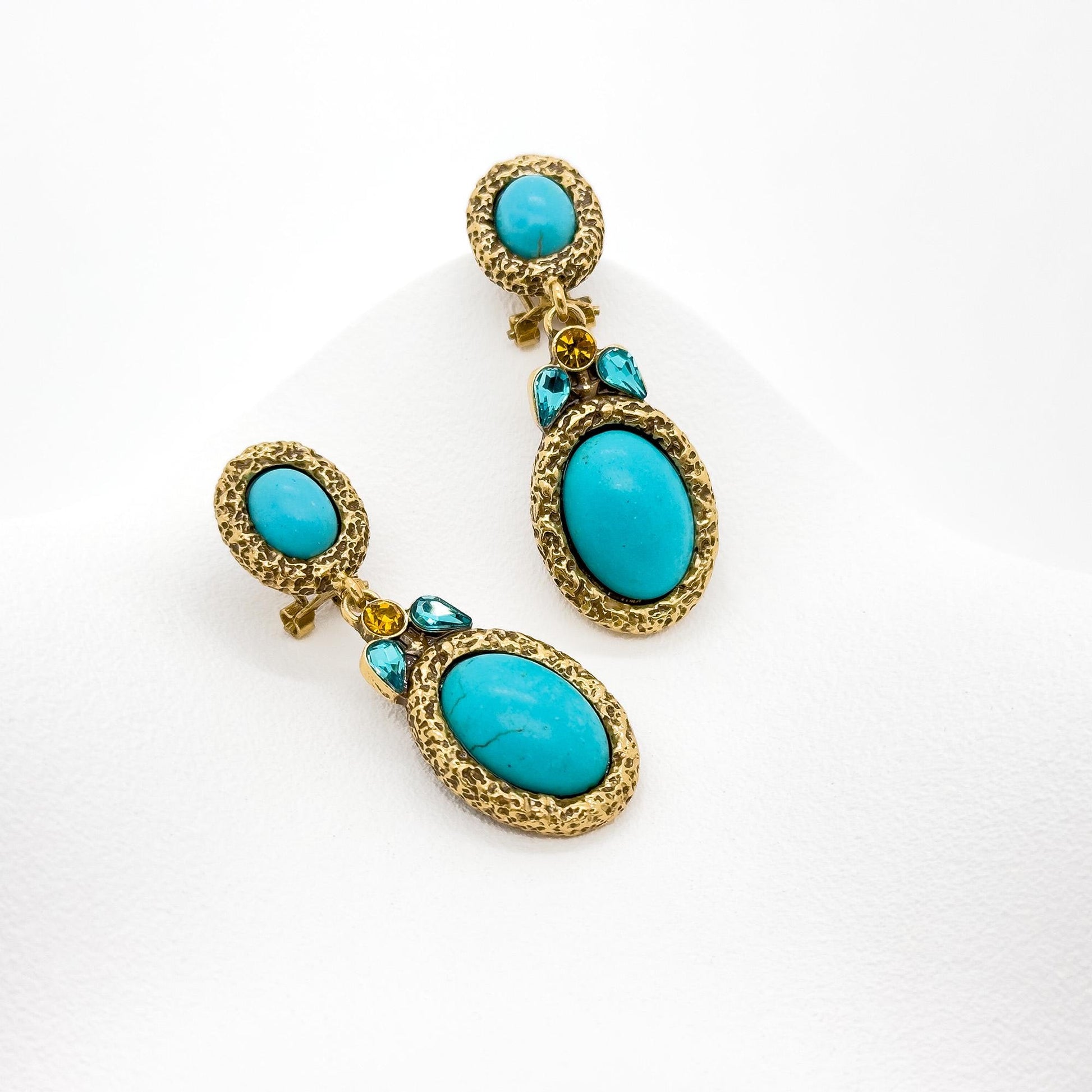 Vintage Art Deco Turquoise Drop Earrings with Rhinestone Detail