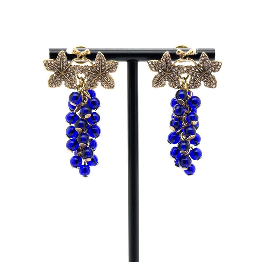 Vintage Art Deco Blue Grape Rhinestone Dangle Drop Earrings