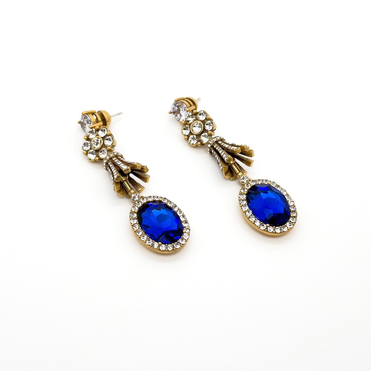 Vintage Art Deco Dangle Earrings Rhinestone Glass Copper 925 Silver