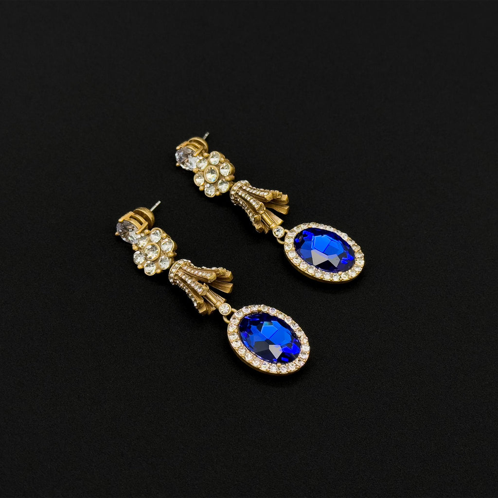 Vintage Art Deco Dangle Earrings Rhinestone Glass Copper 925 Silver