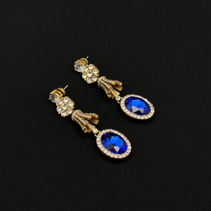 Vintage Art Deco Dangle Earrings Rhinestone Glass Copper 925 Silver