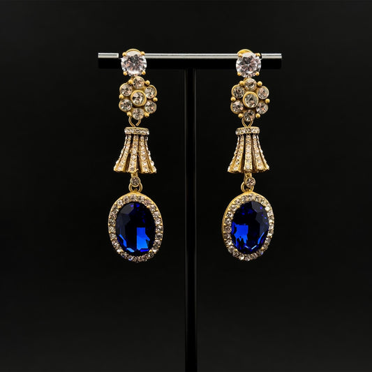 Vintage Art Deco Dangle Earrings Rhinestone Glass Copper 925 Silver