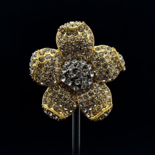French Minimalist Flower Brooch Gold-Plated Rhinestone Pastoral Pin