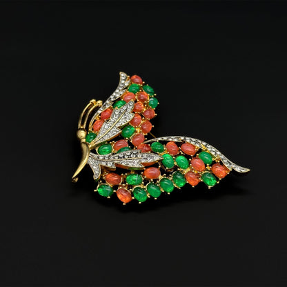 French Vintage Pink Butterfly Rhinestone Brooch Gold-Plated Resin Gift Box