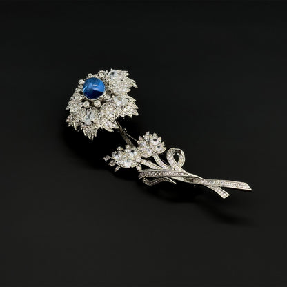 French Minimalist 3D Flower Rhinestone Brooch for Women