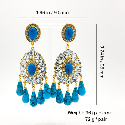 French Retro Teardrop Statement Earrings with Rhinestones and Glass