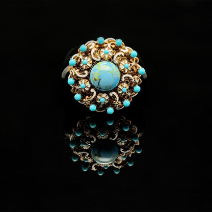 Vintage Art Deco Copper Stone Boho Floral Brooch 40mm