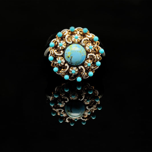 Vintage Art Deco Copper Stone Boho Floral Brooch 40mm