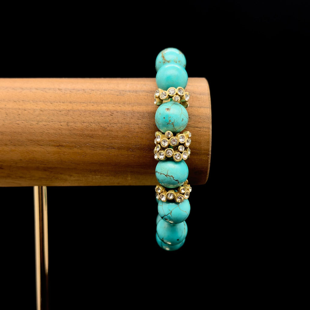 Vintage Art Deco Turquoise Rhinestone Copper Adjustable Bracelet Handmade Gift
