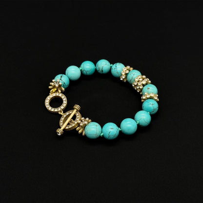 Vintage Art Deco Turquoise Rhinestone Copper Adjustable Bracelet Handmade Gift