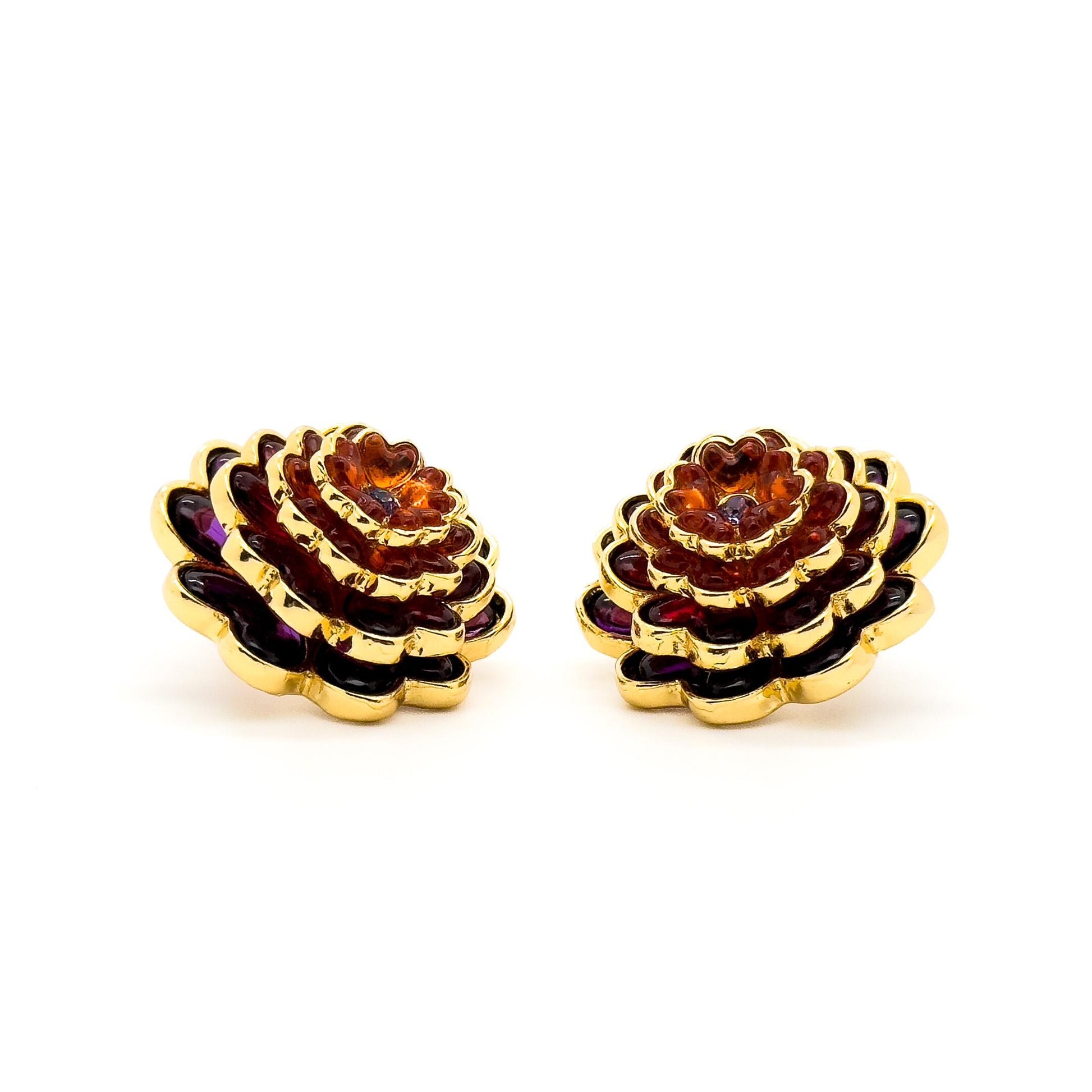 French Minimalist Multi-layer Flower Crystal Stud Earrings Gold-plated