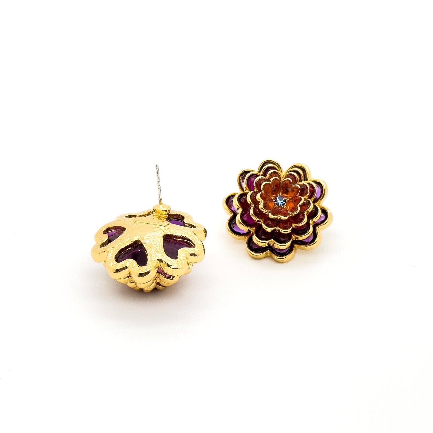 French Minimalist Multi-layer Flower Crystal Stud Earrings Gold-plated