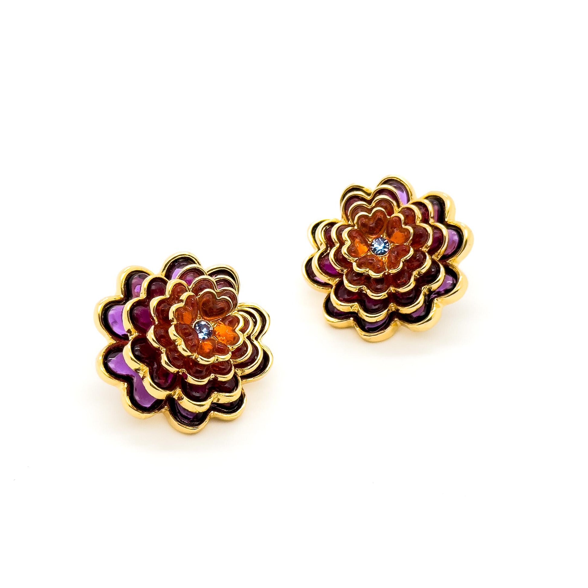 French Minimalist Multi-layer Flower Crystal Stud Earrings Gold-plated