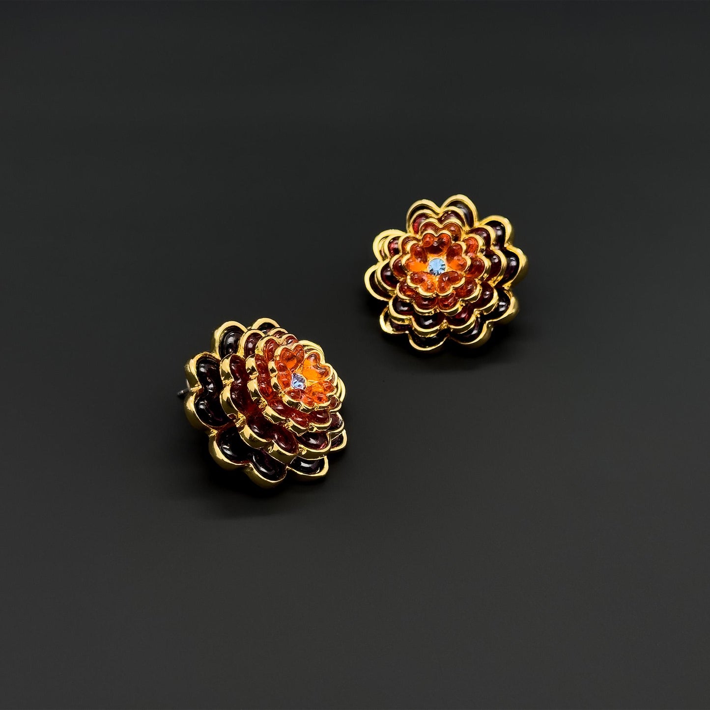 French Minimalist Multi-layer Flower Crystal Stud Earrings Gold-plated