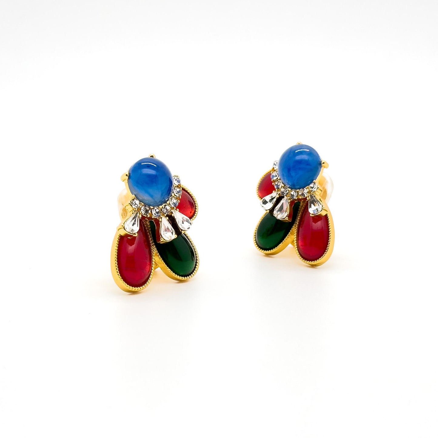 French Vintage Contrast Crystal Resin Stud Earrings Gold-Plated