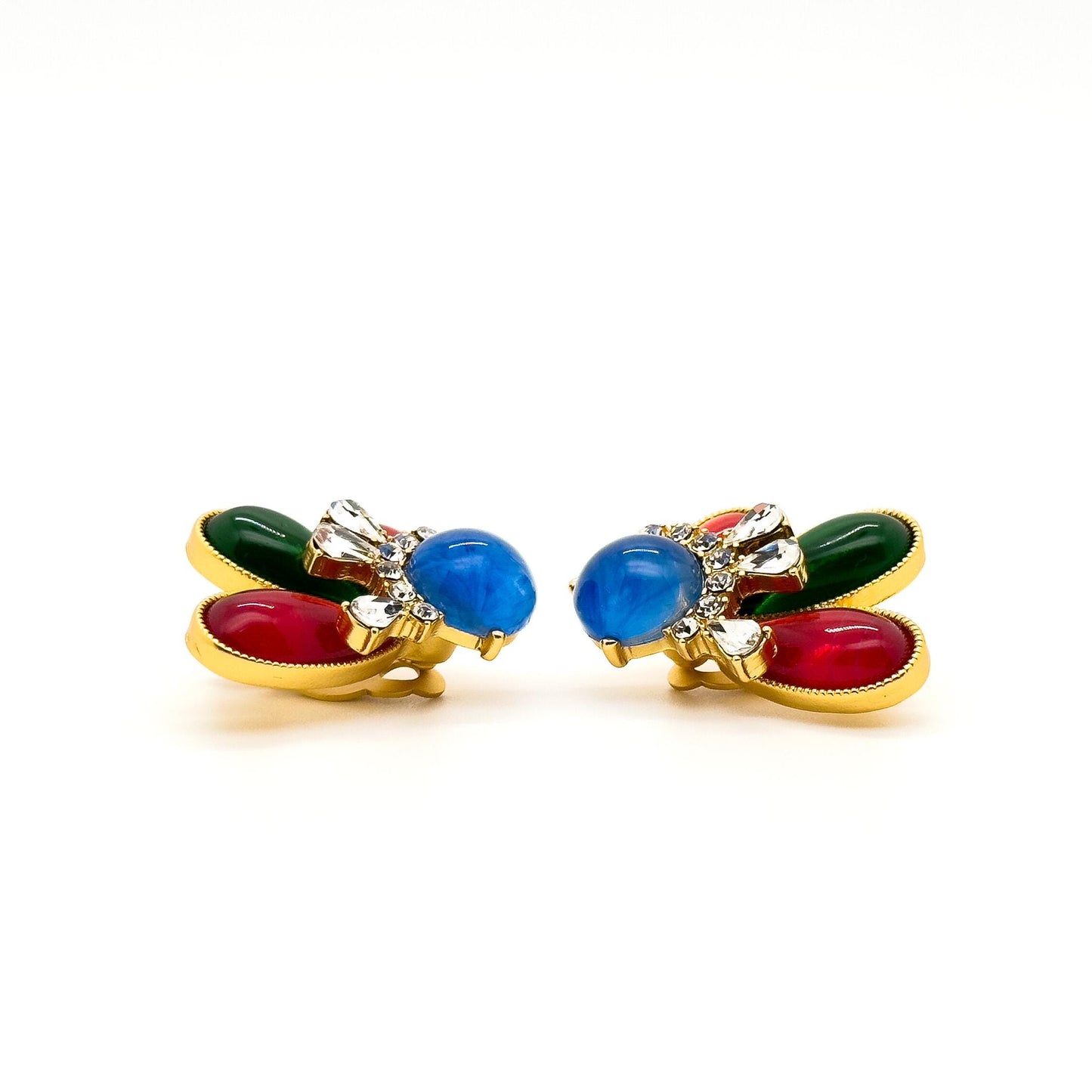 French Vintage Contrast Crystal Resin Stud Earrings Gold-Plated