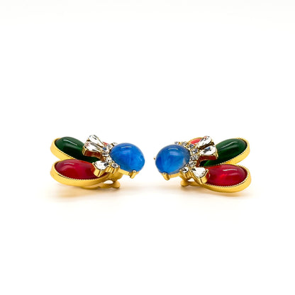 French Vintage Contrast Crystal Resin Stud Earrings Gold-Plated