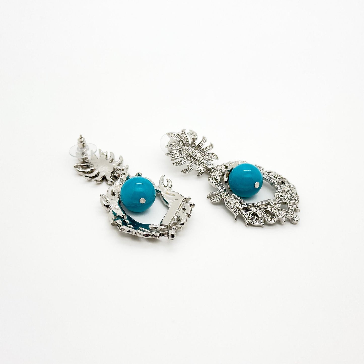 Vintage Art Deco Turquoise Drop Earrings with Rhinestone Accents
