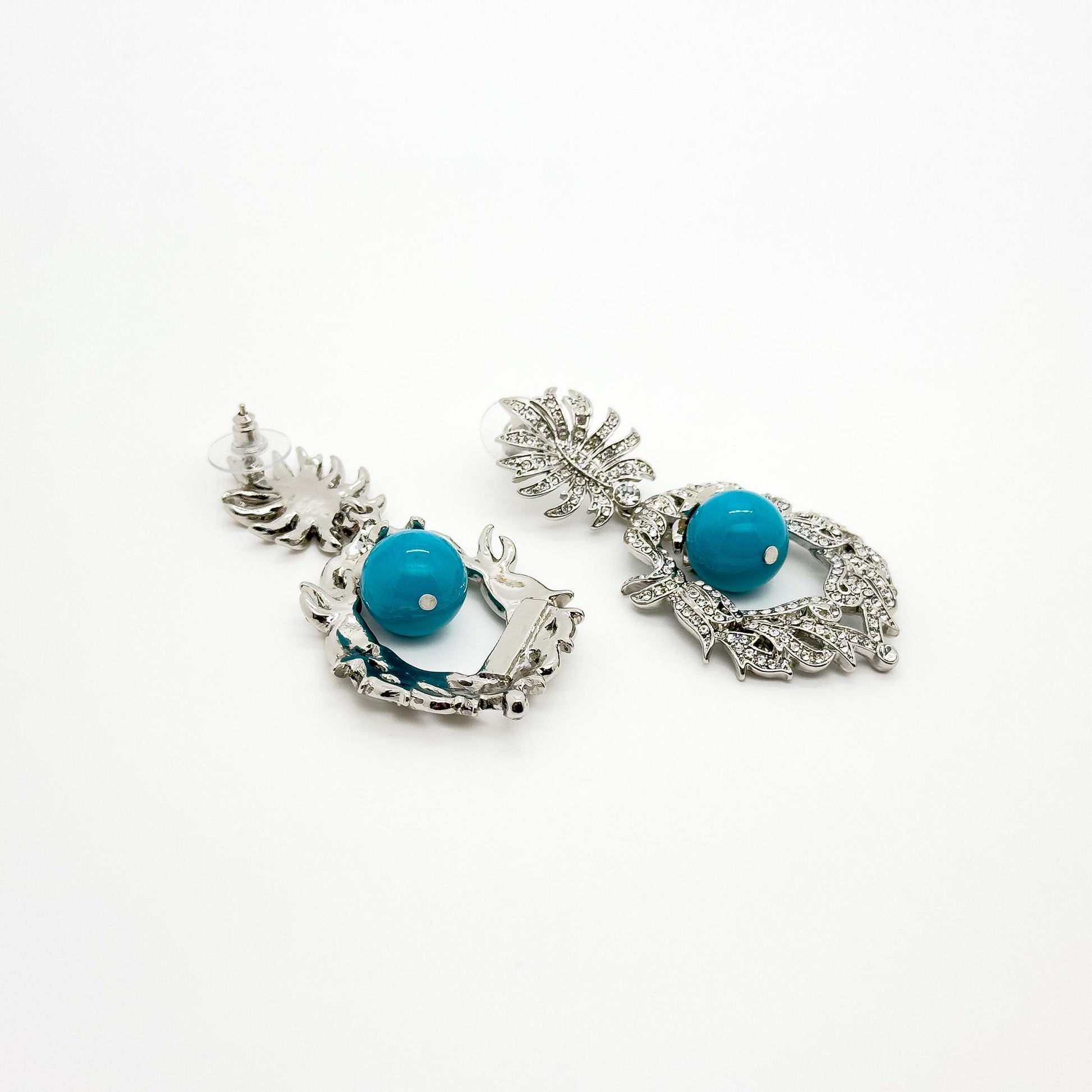 Vintage Art Deco Turquoise Drop Earrings with Rhinestone Accents